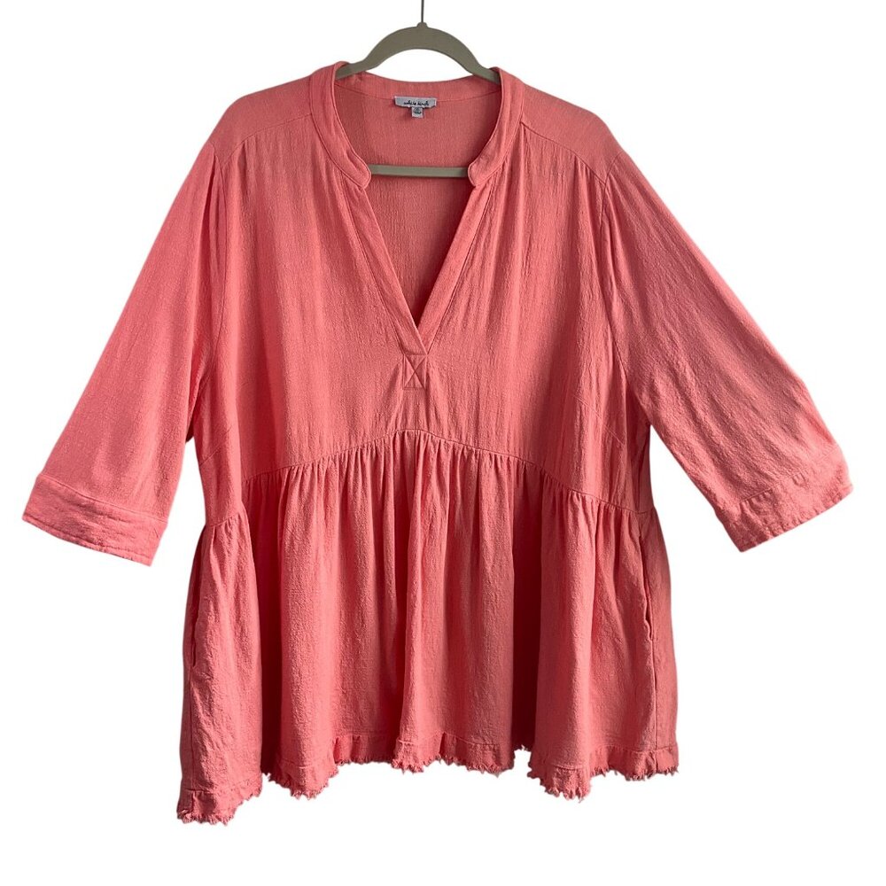 White Birch Sz 1XL Coral Peasant Babydoll Peasant Swing Blouse Top Linen Cotton